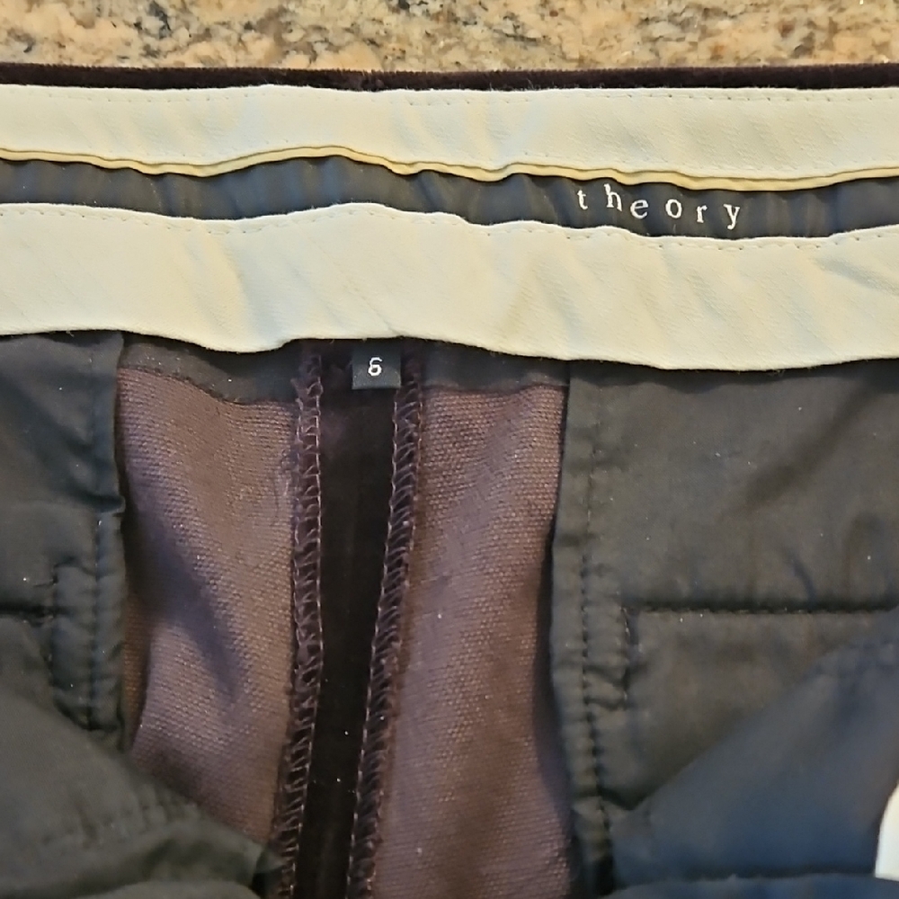 Theory Boot-Cut Pants in Black with Cream Waist Trim